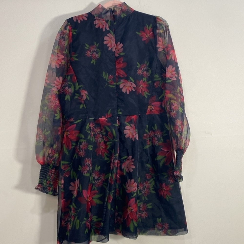 Rachell Parcell Women's Black Floral Tie Neck Organza Floral Mini Dress - Picture 3 of 8
